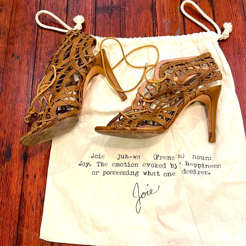 Joie Lace-up Woven Leather Heels